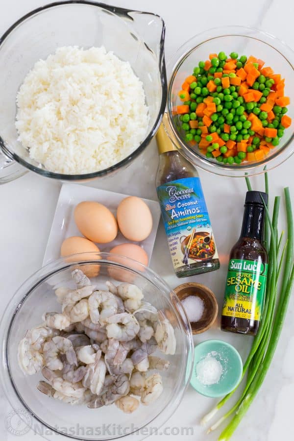 Ingredients for shrimp and rice