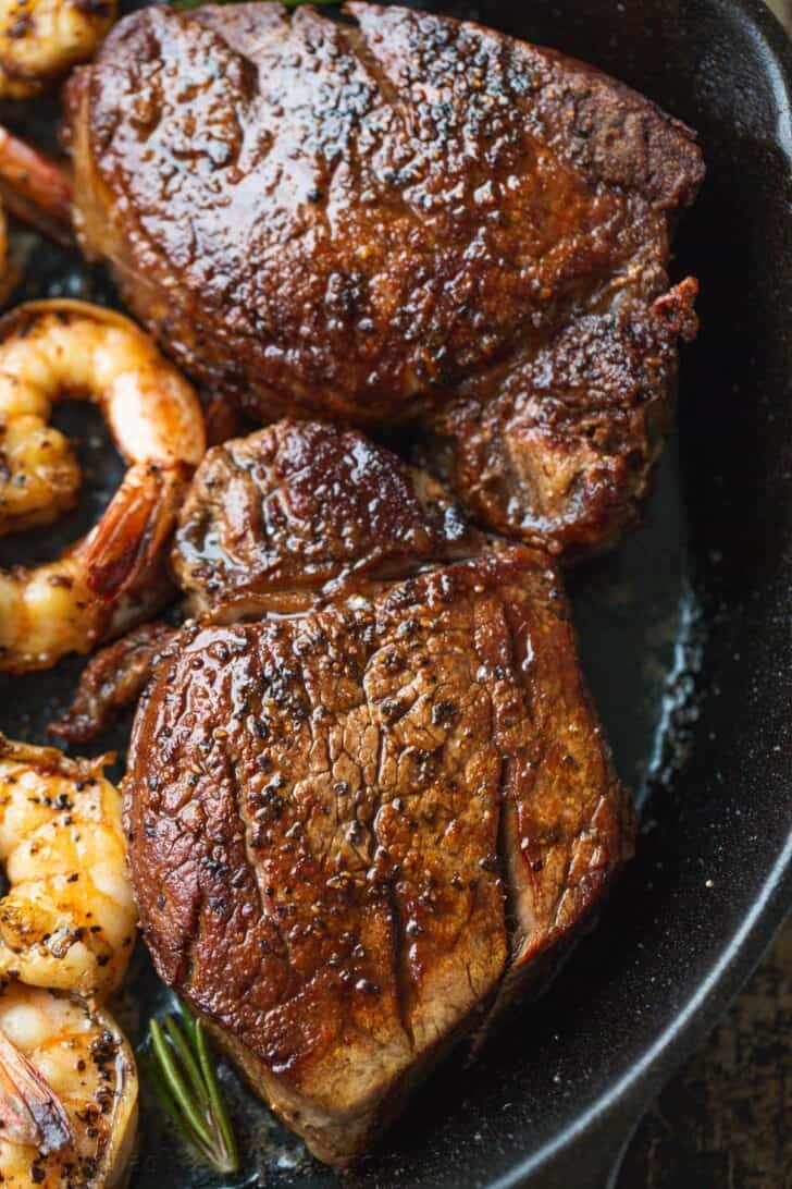 Filet mignon steaks cooked to medium doneness 