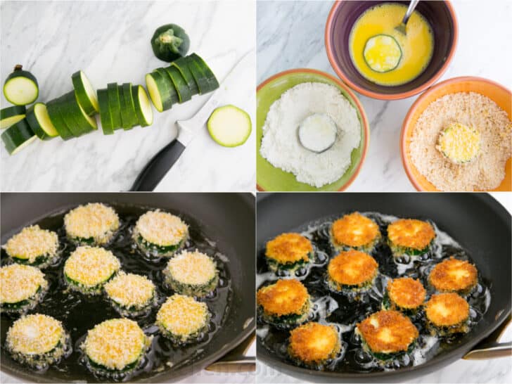 Step by step photos of how to fry zucchini crisps