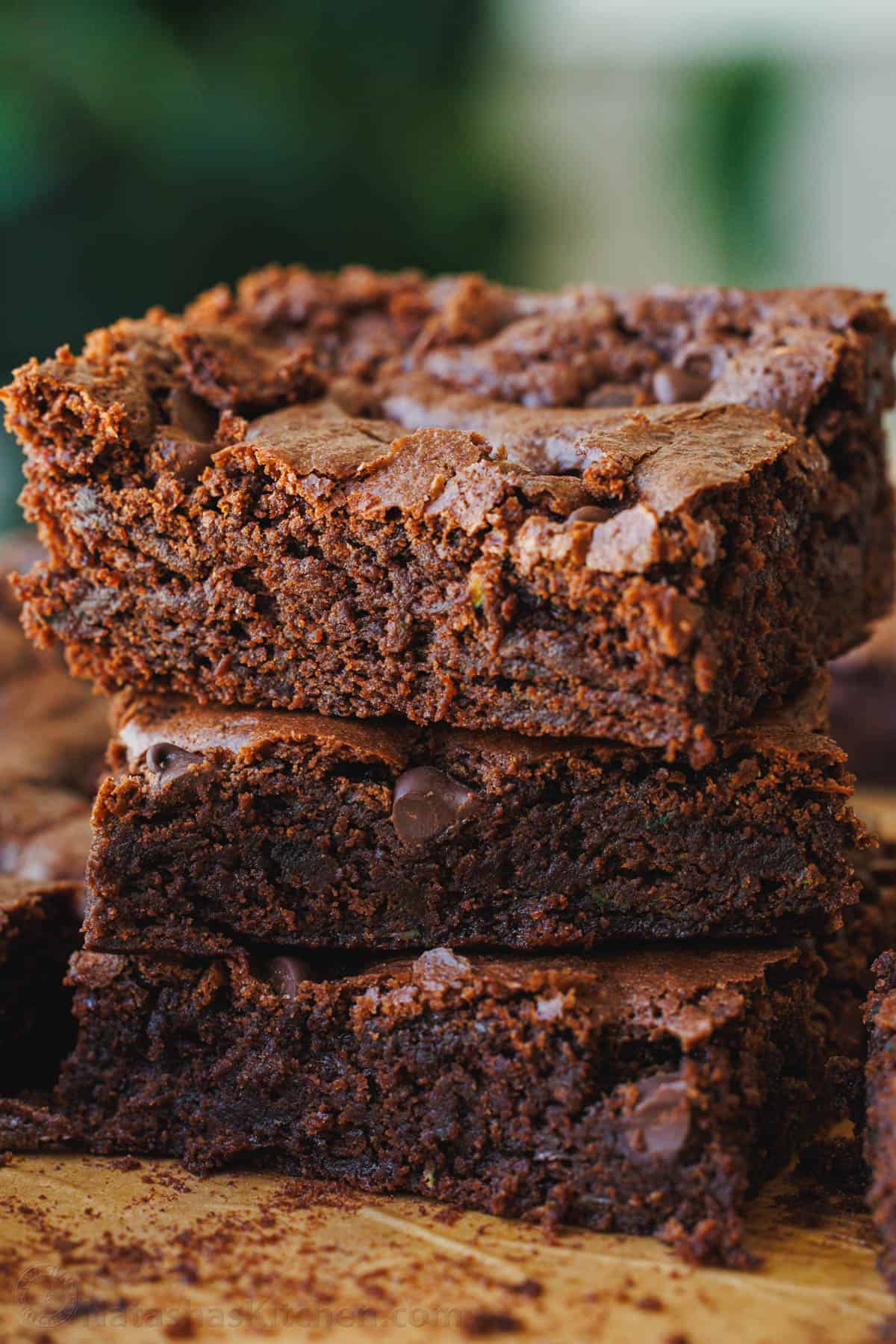 Stack of moist zucchini brownies