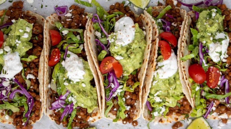 Cooking dairy-free fiber Gluten-Free Lentil tacos lentils plant-based protein Recipe reheating storage taco night toppings vegan vegetarian 