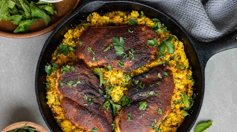 chicken couscous dietary adaptations FAQs healthy how to make ingredients Moroccan-inspired nutrition tip one-pan recipe reheating steamed vegetables storage weeknight dinner what to serve with 