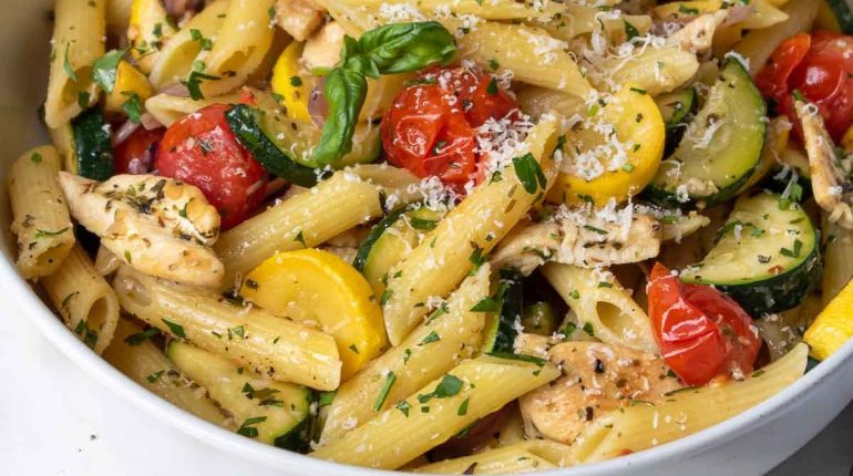 chicken and vegetable pasta Cooking dairy-free Gluten-Free ingredients nutrition Recipe reheating storage 