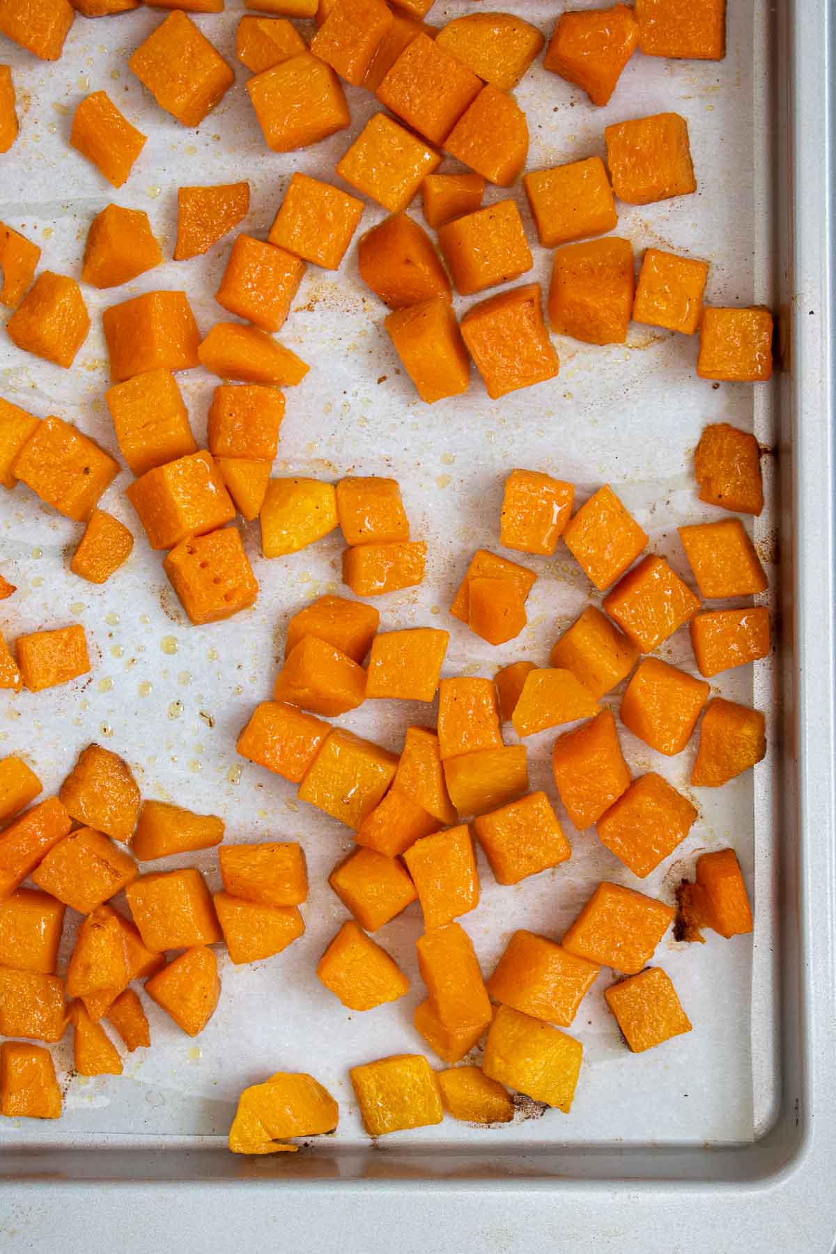 Roasted butternut squash for mac and cheese.