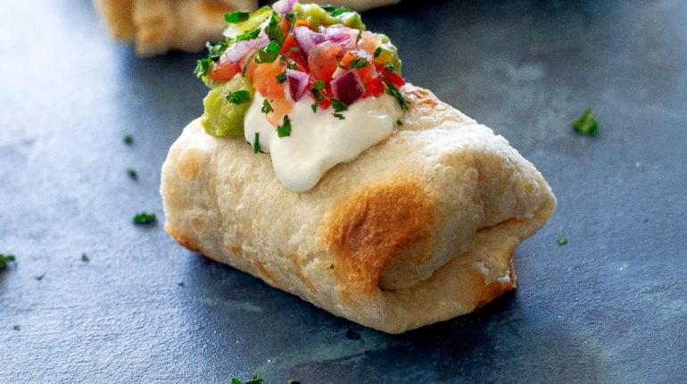 Appetizer Beans Cheese Mini Burritos Recipe seasoned meat 