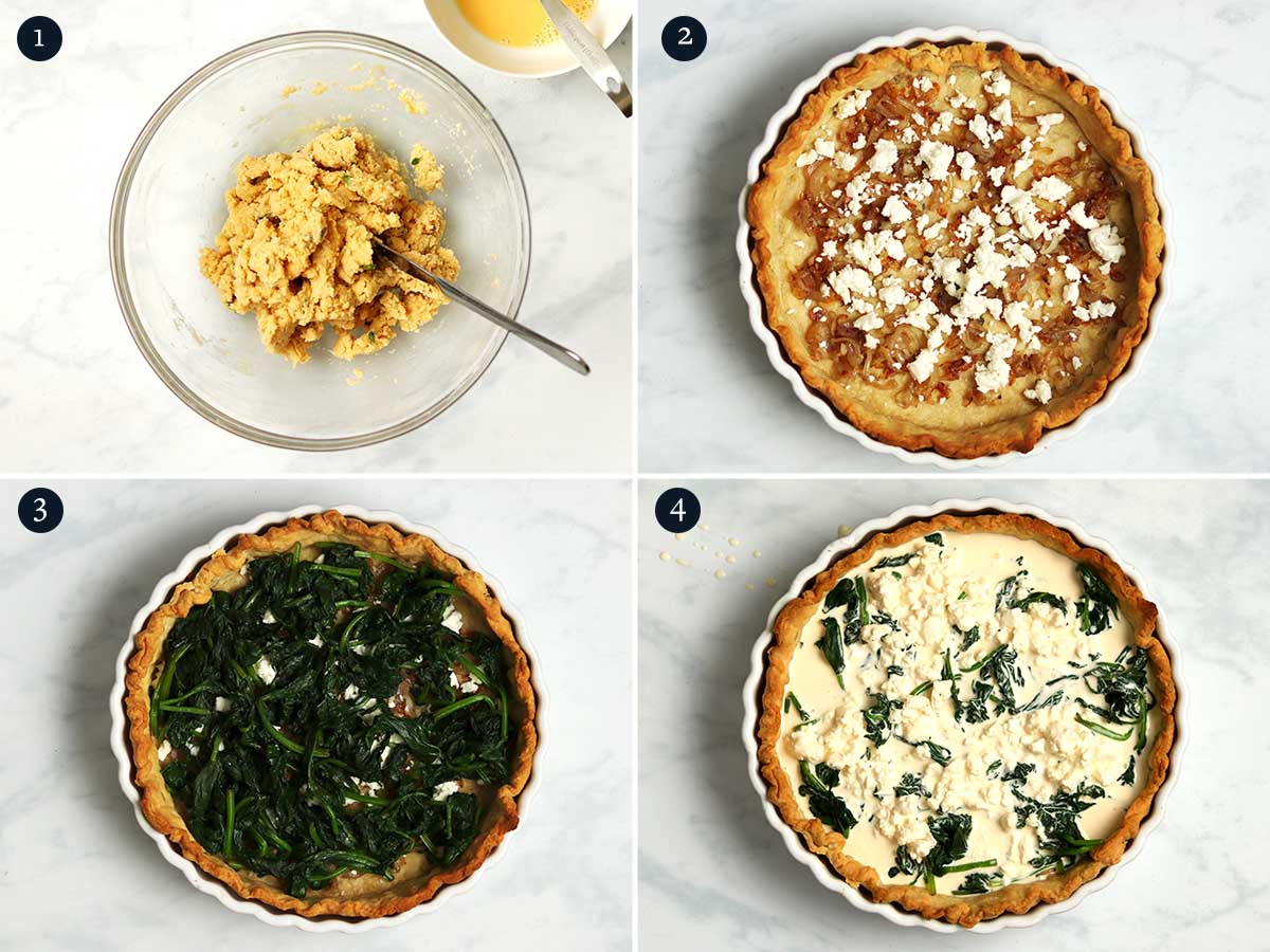 Step by step process for making Spinach and Feta Quiche