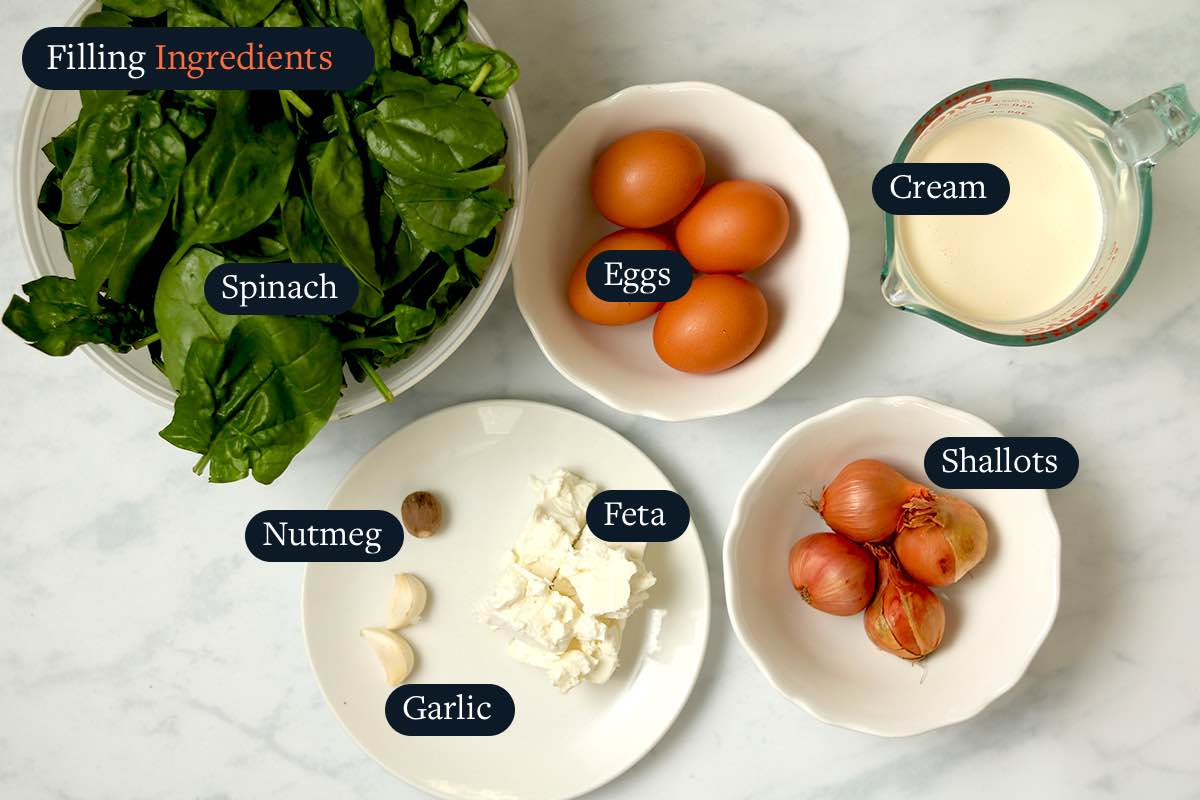 Ingredients for making Spinach and Feta Filling