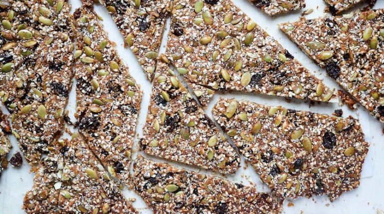 chia seeds crunchy snack healthy snack Honey Instructions nutrition pumpkin seeds Recipe seeds sesame seeds Super Seed Brittle 