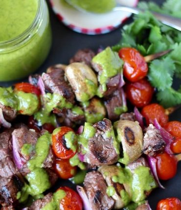 Steak Kabobs with Cilantro Sauce