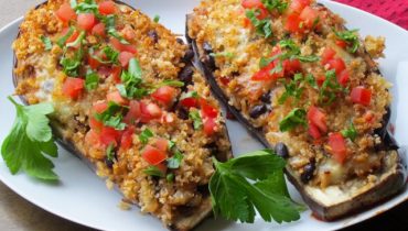 Stuffed Eggplant with Rice and Black beans