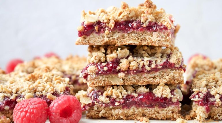 arrowroot starch blueberries cornstarch fresh berries Gluten-Free natural sweetness nutrition oatmeal crust Raspberry Crumble Bars Recipe strawberries summer dessert tapioca flour vegetarian 