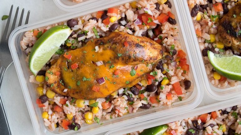 Cooking Easy fiber healthy ingredients make-ahead meal prep nutrition pantry staples protein Quick Recipe reheating rice bowls Santa Fe chicken storage Tex-Mex flavors variations 