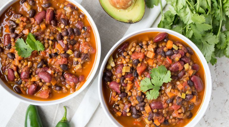 Beans chili recipe Easy French lentils Gluten-Free hearty lentils meatless Monday one-pot meal plant-based protein puy lentils Stew Vegetables Vegetarian Lentil Chili 