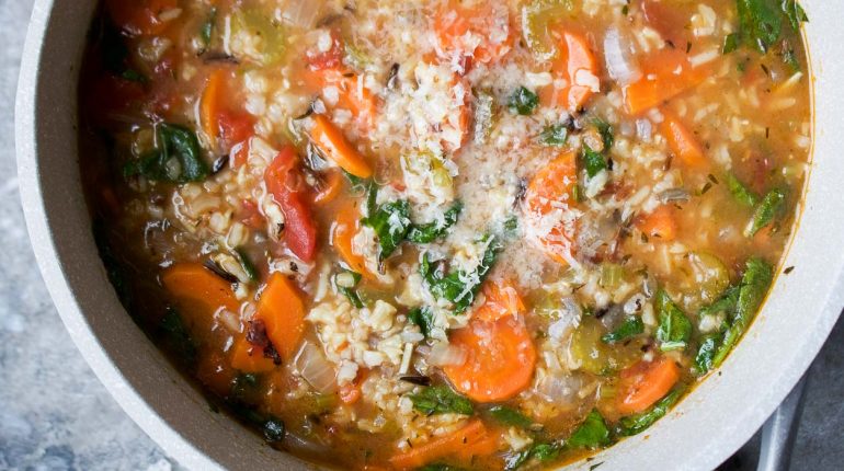 family meal prep fiber Gluten-Free hearty soup ingredients Instructions meal prep nutrition one-pot meal Recipe vegetable soup vegetarian wild rice winter comfort food. 