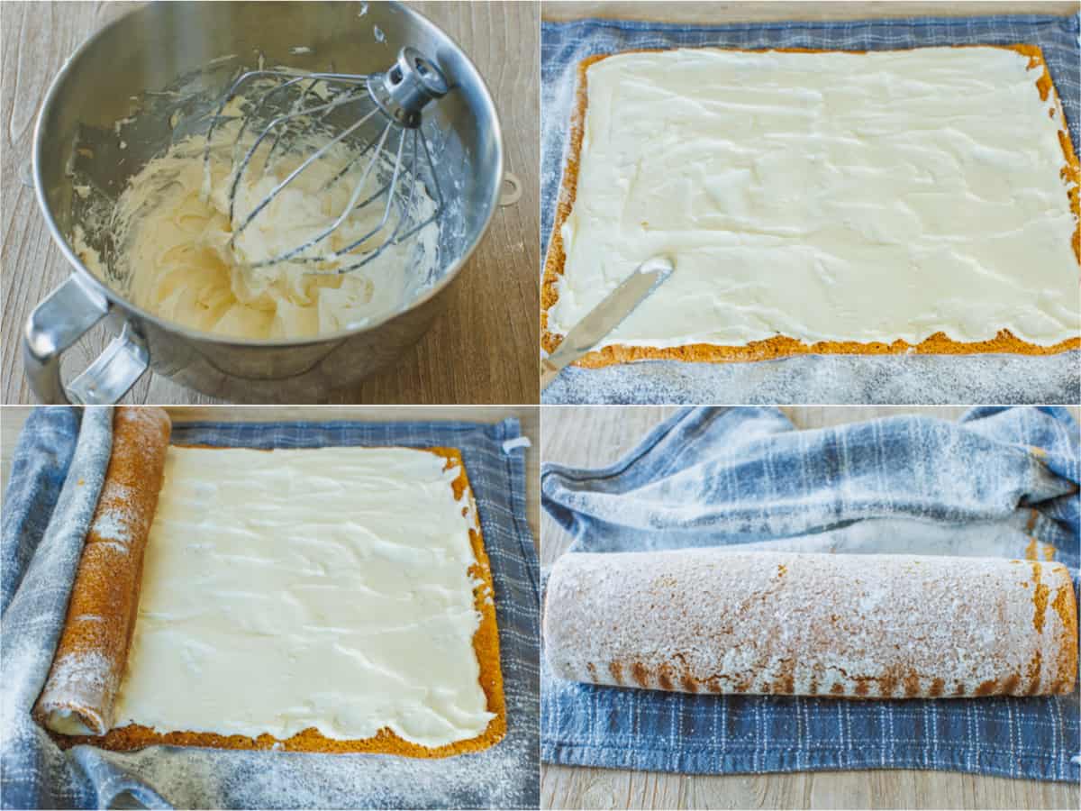 Step-by-step instructions for making a pumpkin roll cake