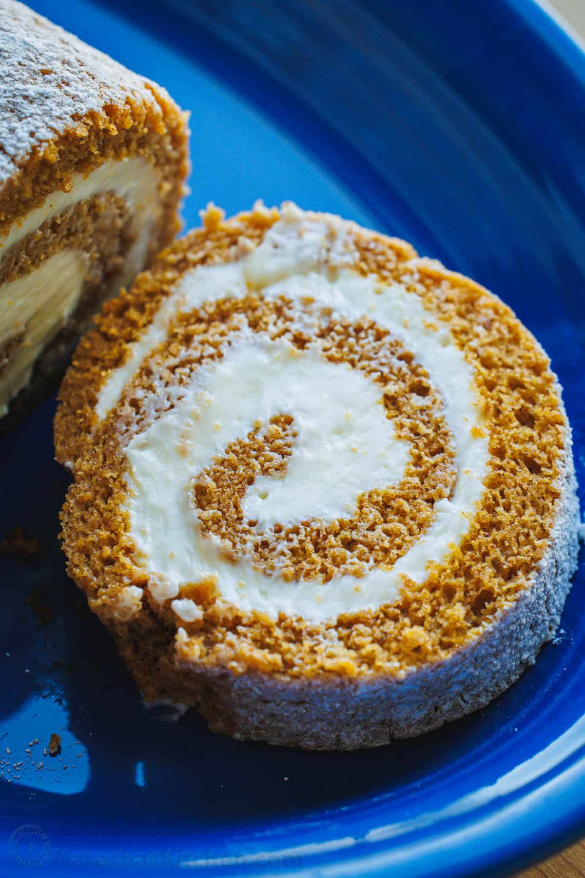 A spiral slice of pumpkin cake roll