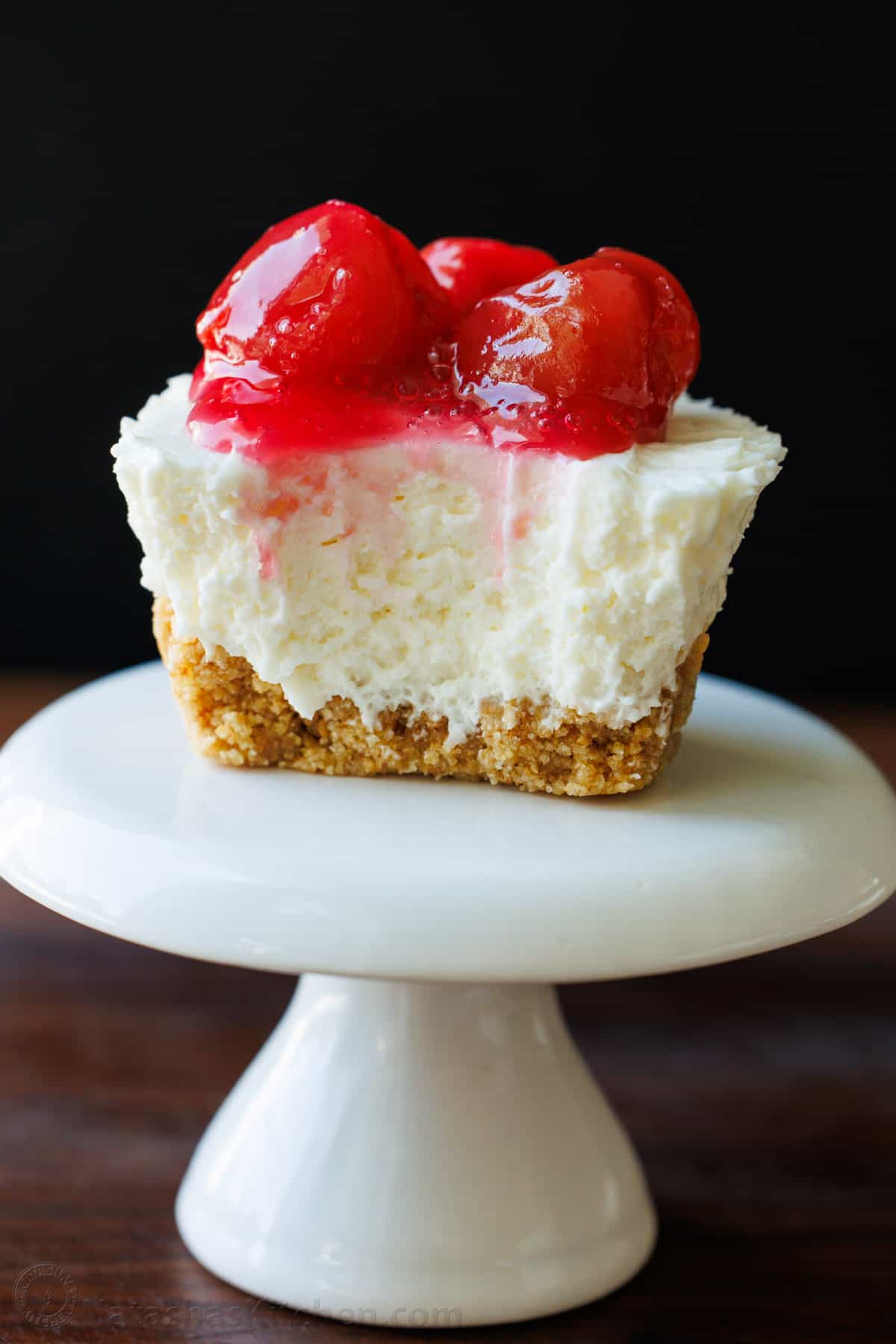 No-bake mini cheesecake with cherry topping after a taste test