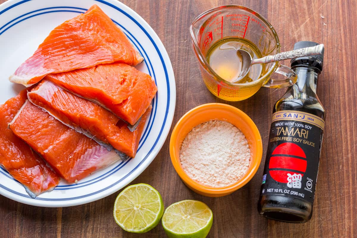 Salmon, flour, honey, soy sauce and lime create a delicious glaze for salmon
