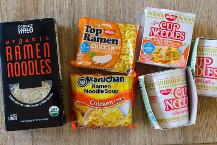 Varieties of Ramen noodles for stir fry