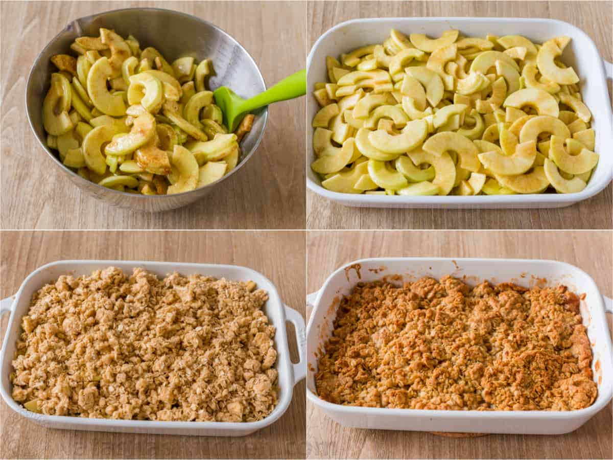 Step by step how to make and assemble an apple crisp