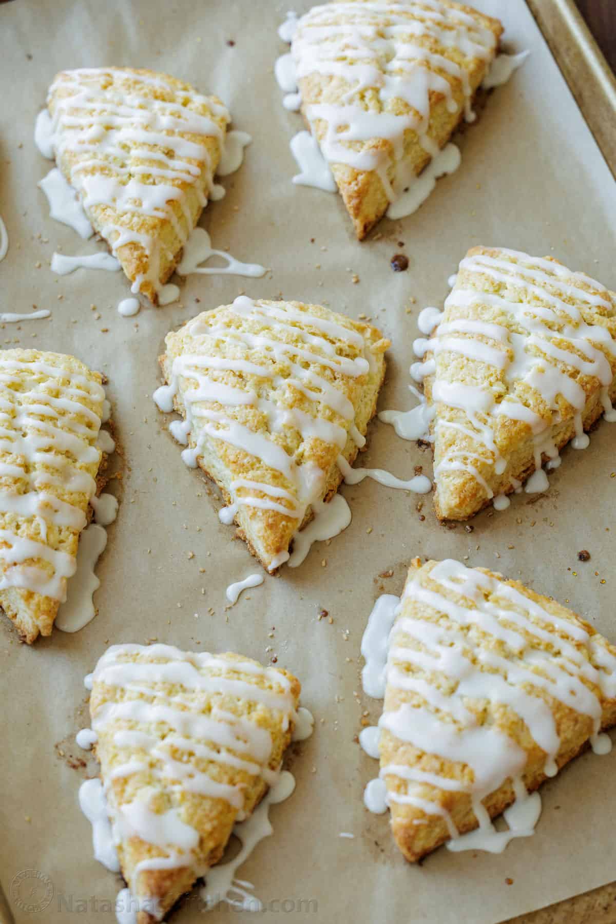 English scone wedges drizzled with vanilla glaze