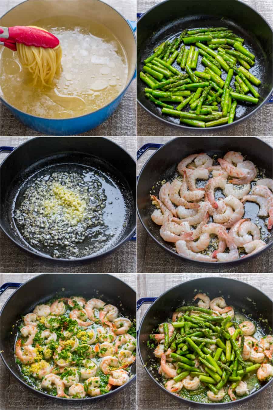 How to make Shrimp scampi pasta step by step collage