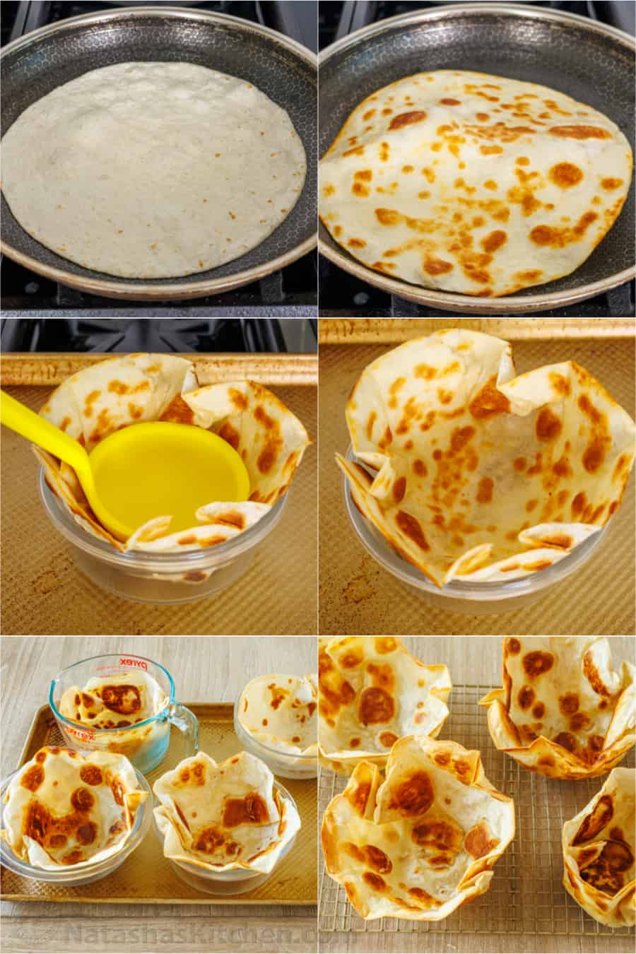 Step by step how to make taco salad bowl shells with tortillas