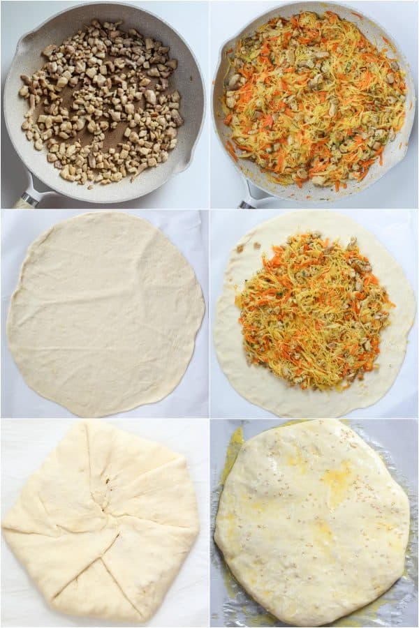 Step-by-step photos of how to make a savory pirog.