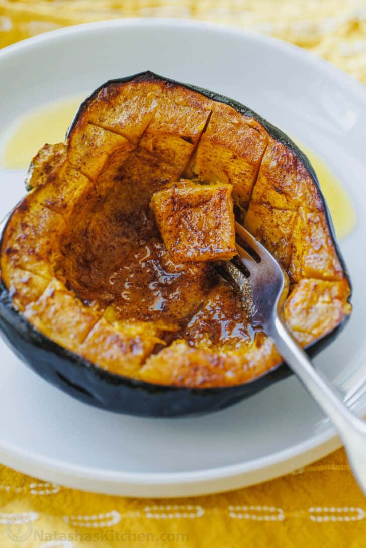 Serving an acorn squash with a fork