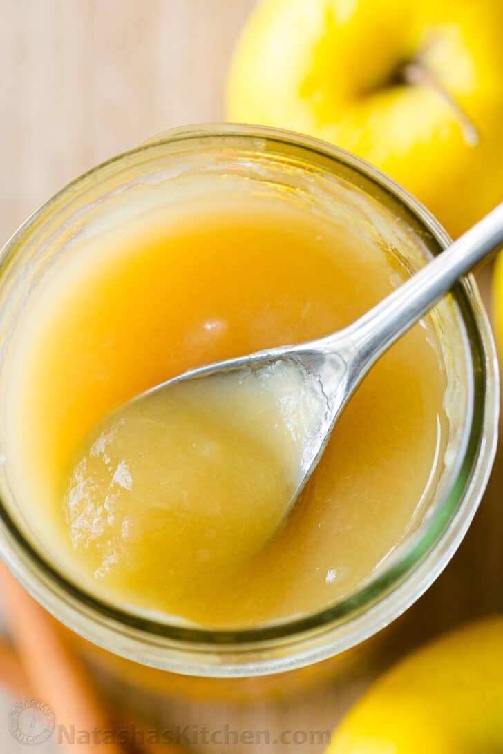 Apple sauce recipe in jar with spoon