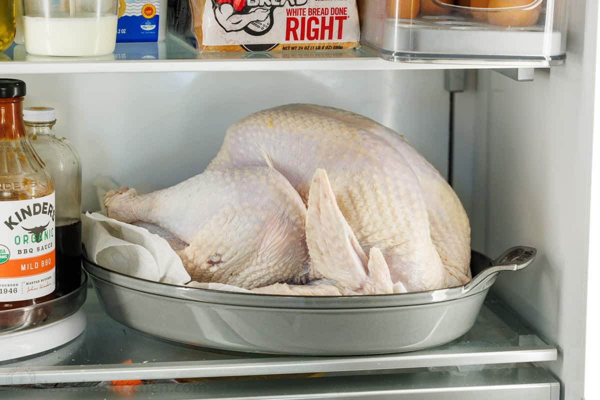 Refrigerating turkey uncovered for a crispy skin