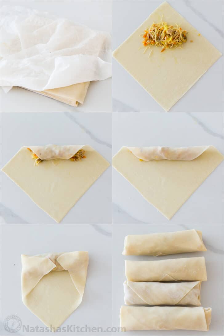 Step by step guide on how to wrap and form egg rolls