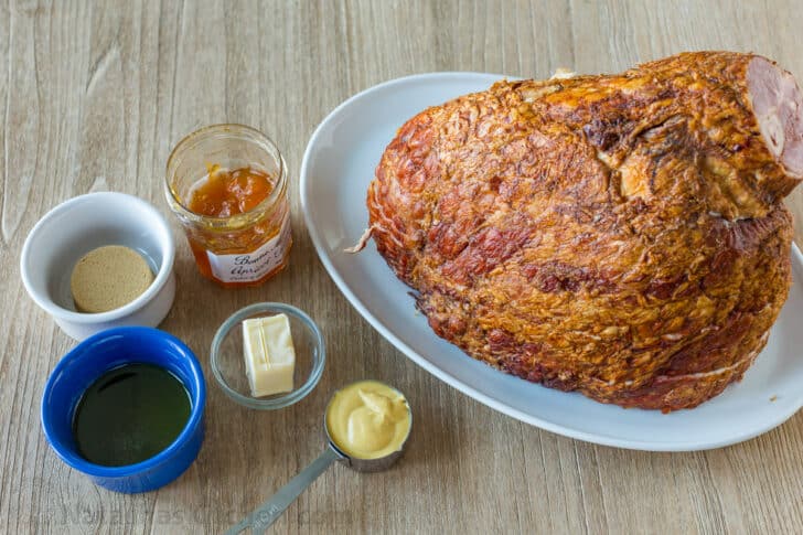 Ingredients for baked ham recipe with the best glaze