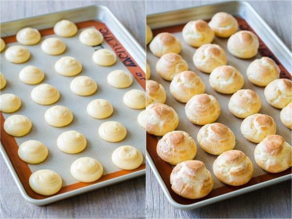 Cream puffs before and after baking