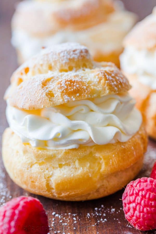 Up Close Cream puff filled with whipped cream