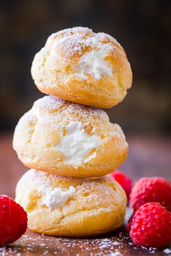 Stacked cream puffs ready for freezing