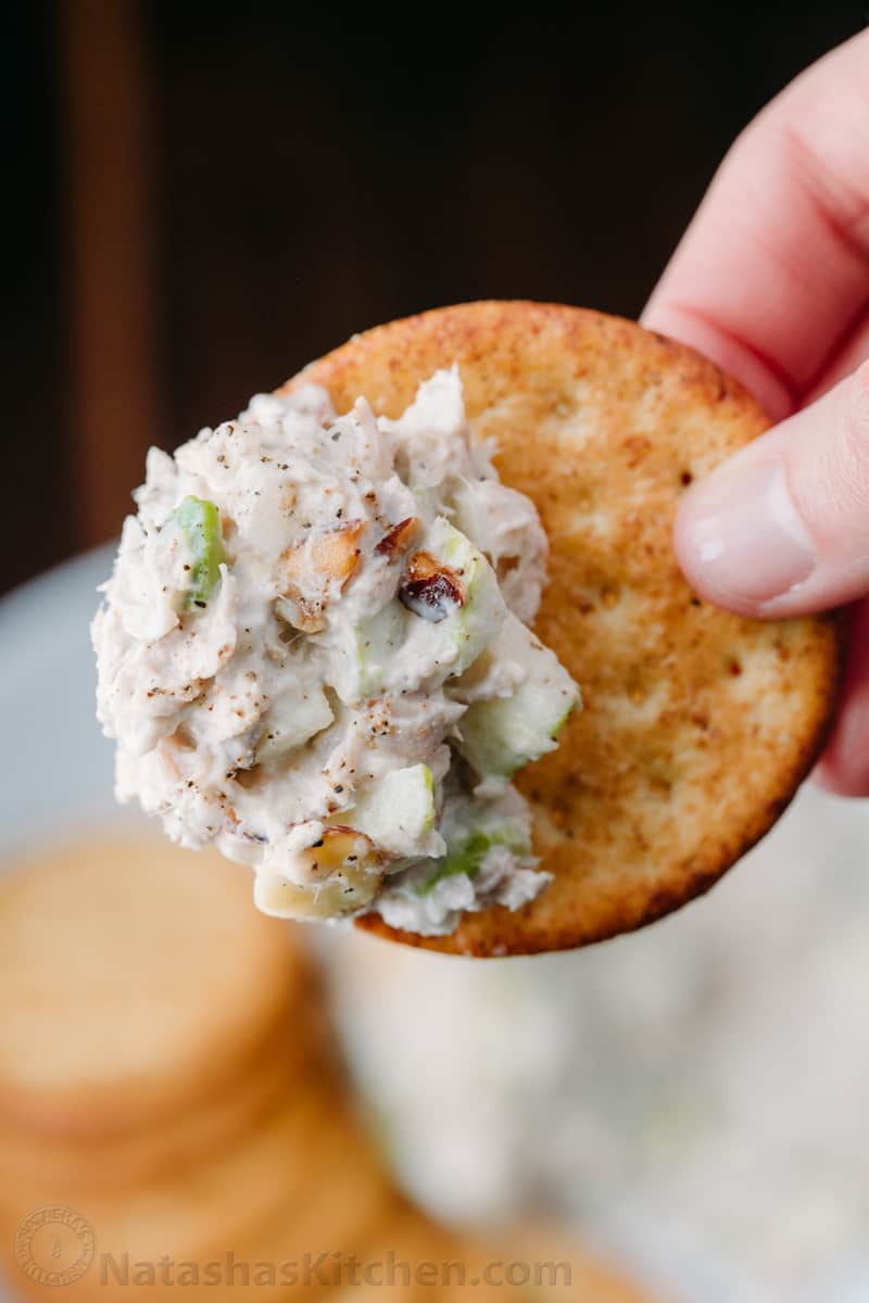 Apple Tuna salad served with crackers