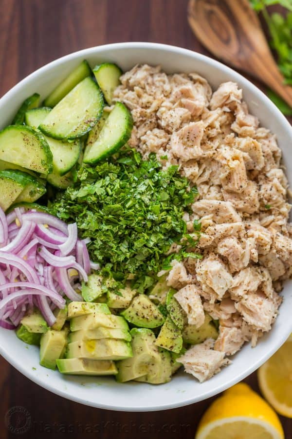 This Avocado Tuna Salad has incredible fresh flavor! Tuna Avocado Salad is loaded with protein. The avocado adds a healthy and highly satisfying creaminess. | natashaskitchen.com