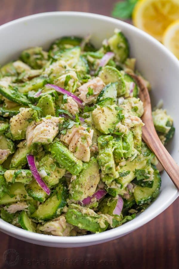 This Avocado Tuna Salad has incredible fresh flavor! Tuna Avocado Salad is loaded with protein. The avocado adds a healthy and highly satisfying creaminess. | natashaskitchen.com