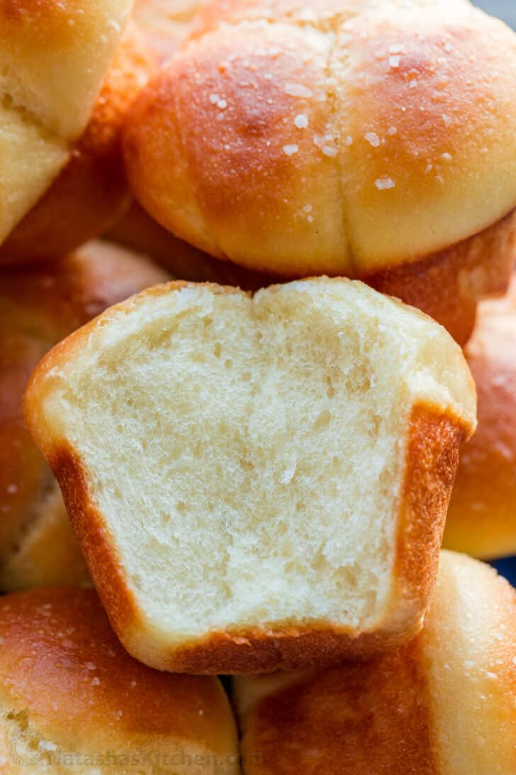 Fluffy center of milk bread dinner roll