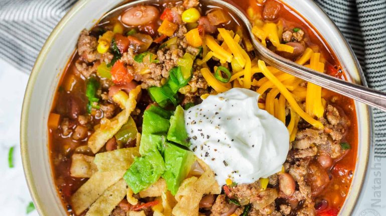 Chili ingredients Low Carb make-ahead Mexican Recipe seasoning slow cooker storage Taco Soup toppings 