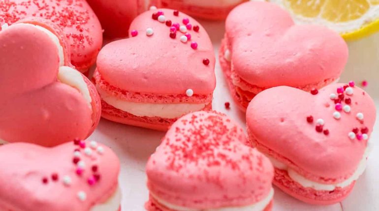 Celebration Dinner French bakery Gluten-Free Heart Shaped Macarons heart template Instructions lemon buttercream Recipe Valentine's Day 