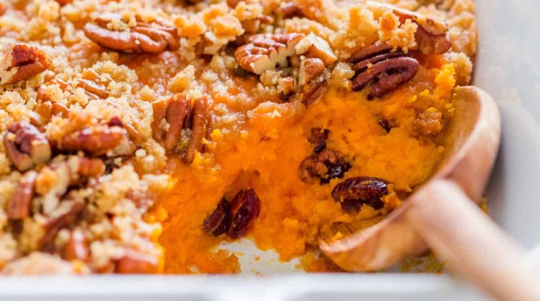 Baking brown sugar Crafting Sweet Potato Casserole craisins Instructions oven Pecans Preparation Preparing Mashed Sweet Potatoes Recipe sweet potatoes 