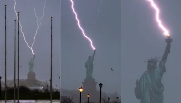 Rare and Spectacular Photos Capture Lightning Striking the Statue of Liberty