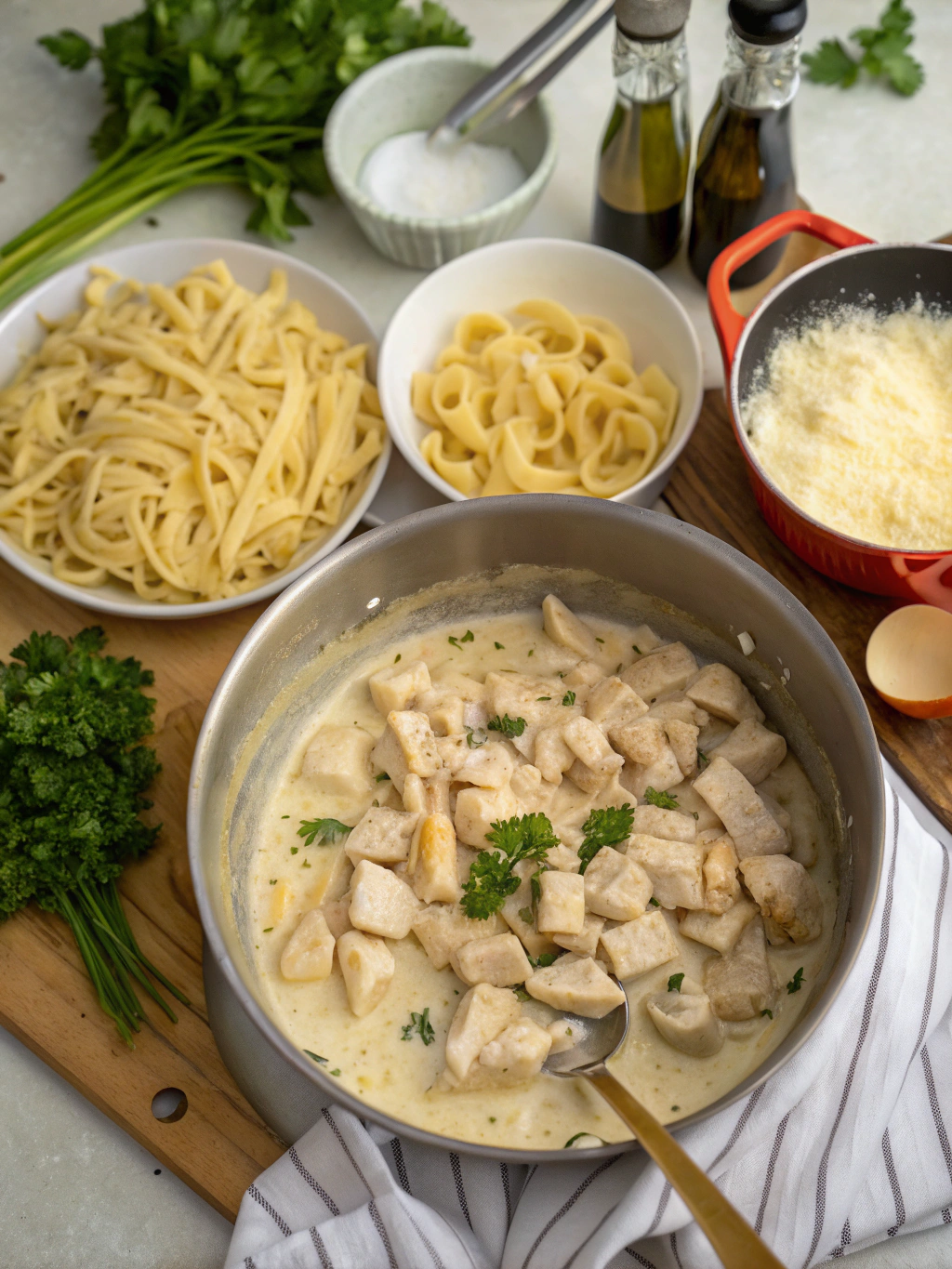 creamy chicken alfredo recipe preparing steps